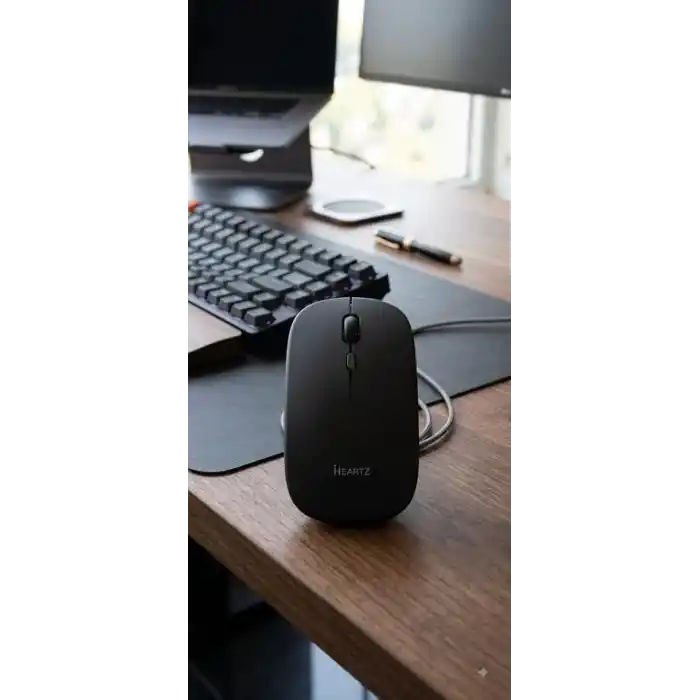 Şarj Edilebilir Tüm Cihazlara Uyumlu Sessiz Hızlı 2,4+5.0 Kablosuz Mouse (Siyah)