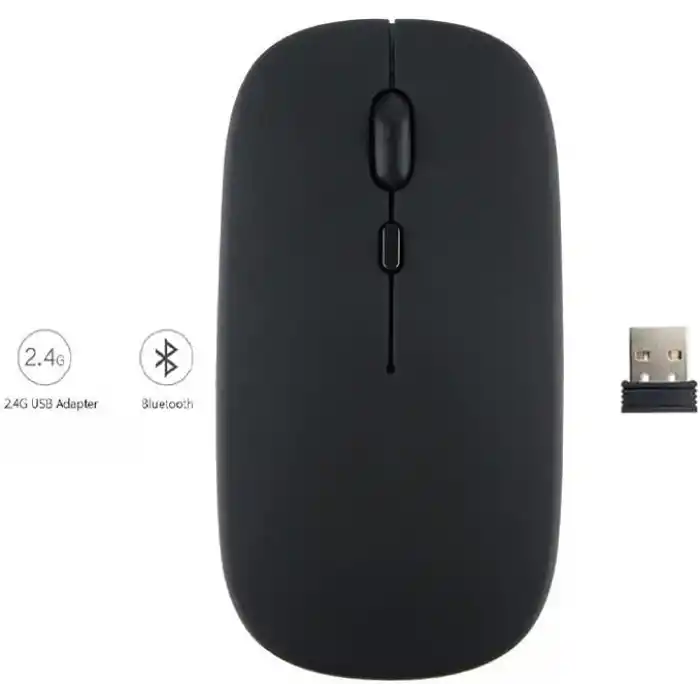 Şarj Edilebilir Tüm Cihazlara Uyumlu Sessiz Hızlı 2,4+5.0 Kablosuz Mouse (Siyah)