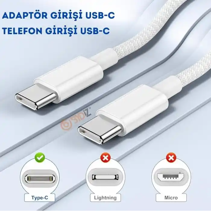 USB-C to USB-C Hızlı Şarj Kablosu Type-C 60W PD, 1m Örgülü Şarj Kablosu; iPhone 15 16 17 Pro Max, Samsung S24 S23 Ultra, iPad Pro ve USB-C Cihazlarla Uyumlu - Bydiz