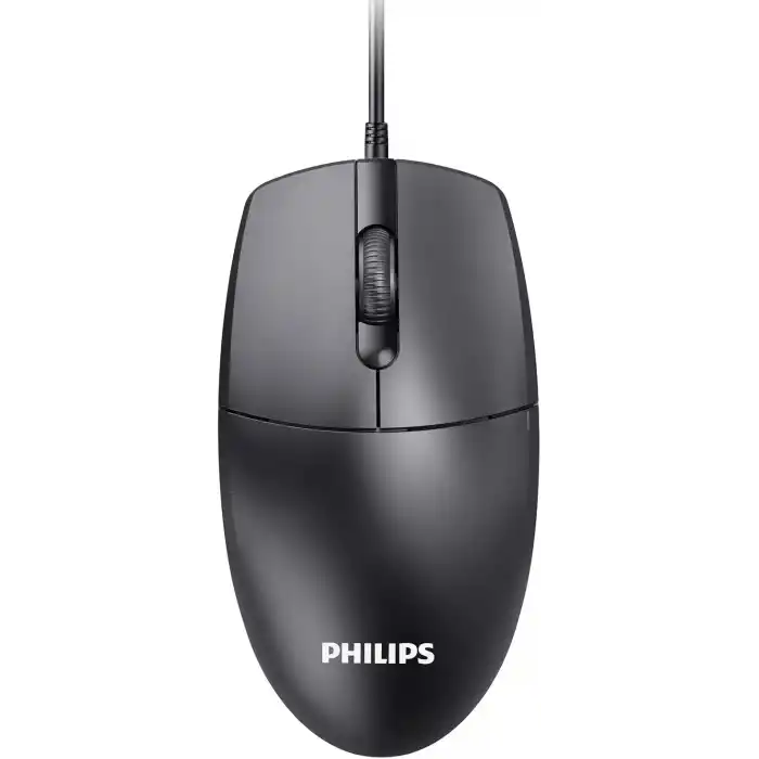 Philips SPK7247 USB Kablolu Optik Mouse - 1.8 Metre Ekstra Uzun Kablo, 1200 DPI Hassasiyet, Ergonomik Ofis ve Ev Tasarımı, Tak-Çalıştır, Siyah