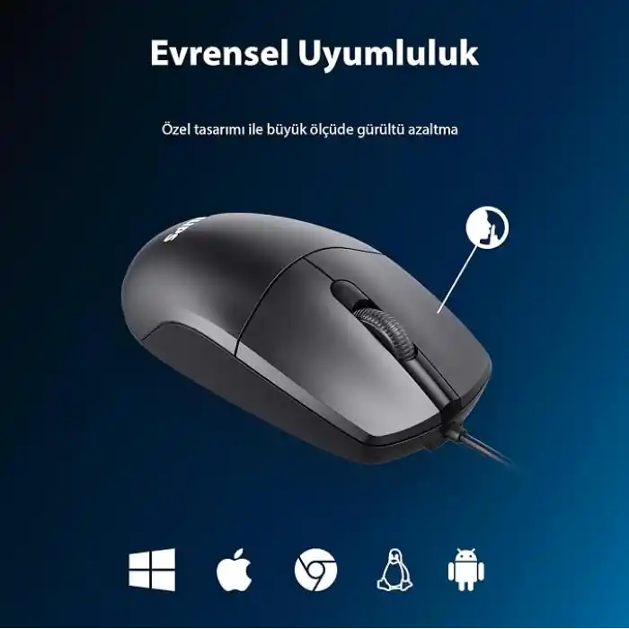 Philips SPK7247 USB Kablolu Optik Mouse - 1.8 Metre Ekstra Uzun Kablo, 1200 DPI Hassasiyet, Ergonomik Ofis ve Ev Tasarımı, Tak-Çalıştır, Siyah