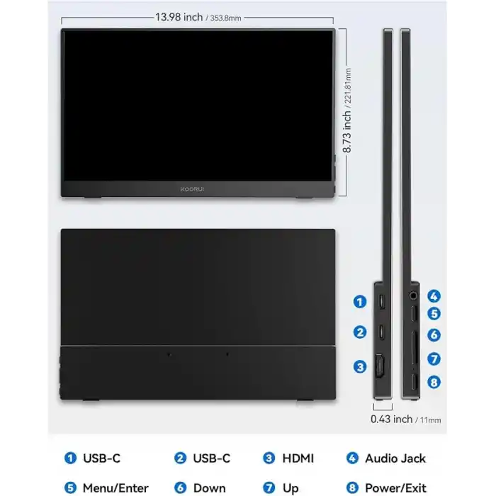Koorui 15.6 E1511A 60Hz IPS FHD Type-C Taşınabilir Monitör