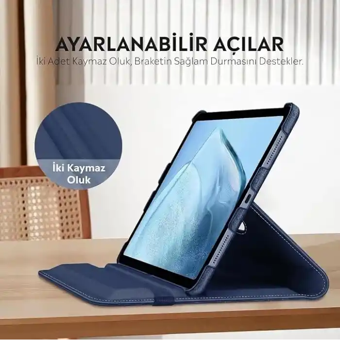 Apple iPad Yatay ve Dikey Standlı 360 Derece Döner Tablet Kılıfı (iPad 10.Nesil 10.9/iPad A16 Lacivert)