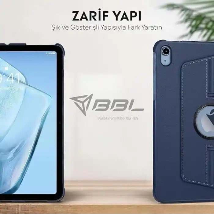 Apple iPad Yatay ve Dikey Standlı 360 Derece Döner Tablet Kılıfı (iPad 10.Nesil 10.9/iPad A16 Lacivert)
