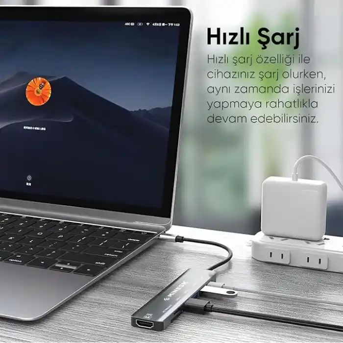 Minesk Macbook ile Uyumlu USB-C Hub Çoklayıcı HDMI/SD Card/Micro SD/USB 2.0/USB 3.0/USB-C/PD 100watt / bağlantı Port USB Çoklayıcı Adaptör (7-in -1 Multi Hub HDMI)