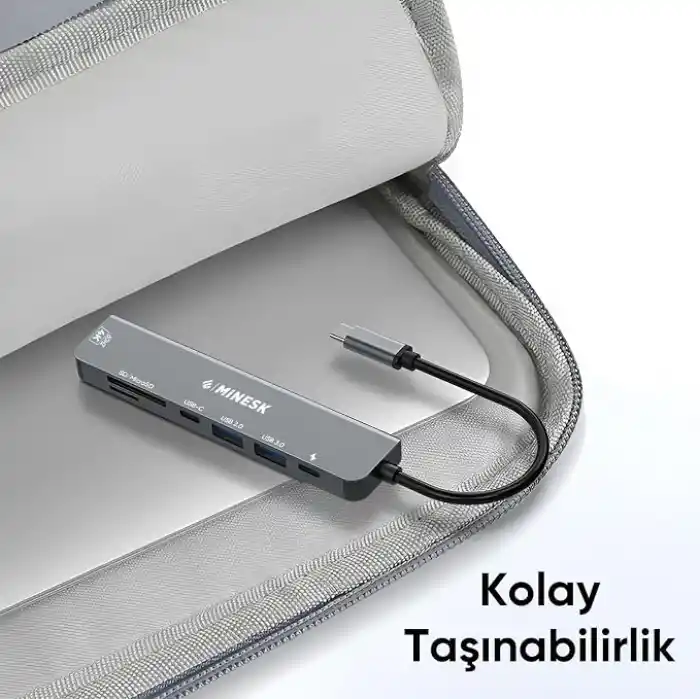 Minesk Macbook ile Uyumlu USB-C Hub Çoklayıcı HDMI/SD Card/Micro SD/USB 2.0/USB 3.0/USB-C/PD 100watt / bağlantı Port USB Çoklayıcı Adaptör (7-in -1 Multi Hub HDMI)