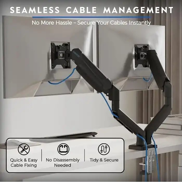 BONTEC 15-32 İnç Çiftli Gazlı Amortisörlü Monitör Kolu, Her Kol 9 kg’a Kadar, VESA 75x75/100x100