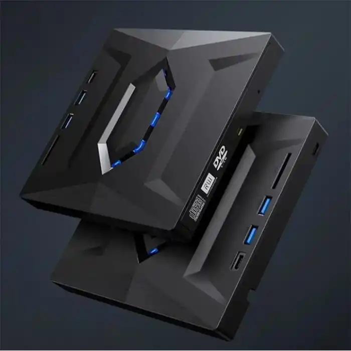 Coverzone 5in1 Harici USB 3.0 ve Type-C DVD-ROM DVD-RW Optik Sürücü, USB ve Type C Kablolu, PC, Tablet, DVD Player, Çizgili Metal Tasarım Ultra Slim CD ROM Okuyucu CV250
