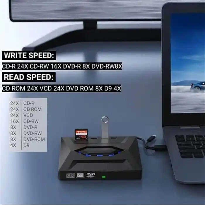 Coverzone 5in1 Harici USB 3.0 ve Type-C DVD-ROM DVD-RW Optik Sürücü, USB ve Type C Kablolu, PC, Tablet, DVD Player, Çizgili Metal Tasarım Ultra Slim CD ROM Okuyucu CV250