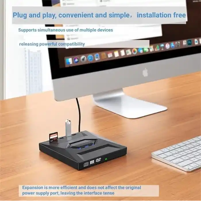 Coverzone 5in1 Harici USB 3.0 ve Type-C DVD-ROM DVD-RW Optik Sürücü, USB ve Type C Kablolu, PC, Tablet, DVD Player, Çizgili Metal Tasarım Ultra Slim CD ROM Okuyucu CV250
