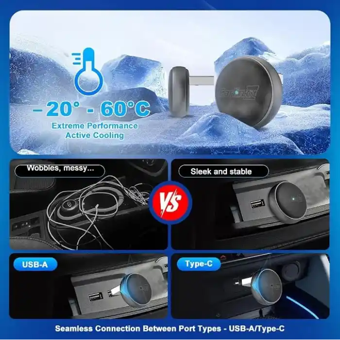 Carlinkit Kablosuz CarPlay ve Android Otomatik Adaptör - Mini Ultra 3 iPhone ve Android 11+, USB-A/Tip-C Tak ve Çalıştır, Hızlı Bağlantı, Çevrimiçi Yükseltme için Kablosuz Donglea OEM Kablolu