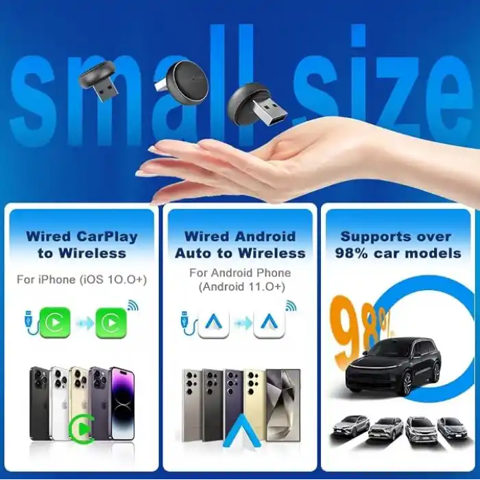 Carlinkit Kablosuz CarPlay ve Android Otomatik Adaptör - Mini Ultra 3 iPhone ve Android 11+, USB-A/Tip-C Tak ve Çalıştır, Hızlı Bağlantı, Çevrimiçi Yükseltme için Kablosuz Donglea OEM Kablolu
