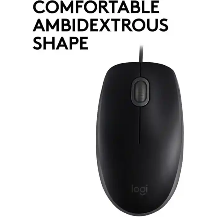 Logitech B110 kablolu USB fare, sessiz tuşlar, tam boyutlu konforlu tasarım, iki elle kullanılabilir PC/Mac/Laptop - Gri
