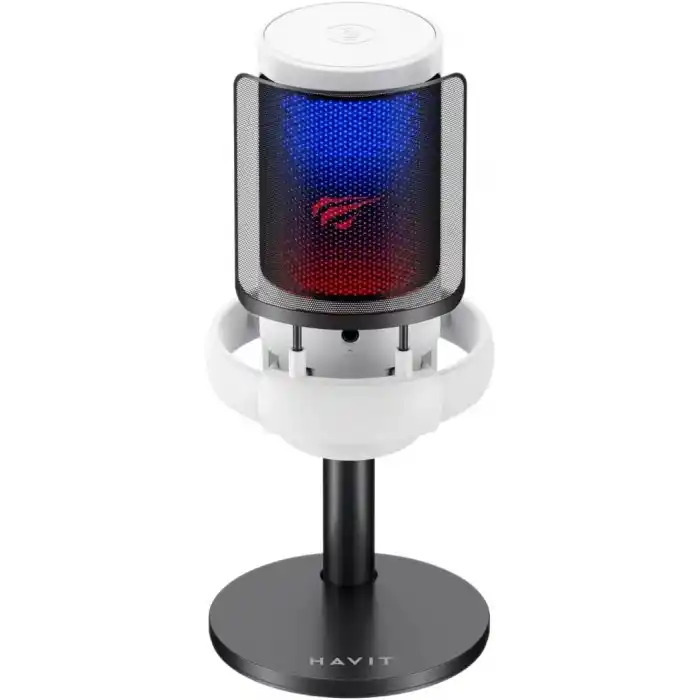 Havit Gamenote GK50 RGB Yayıncı Mikrofon - 24bit/192kHz - Kardioid - Gürültü Engelleme - Type-C + 3.5mm - Beyaz