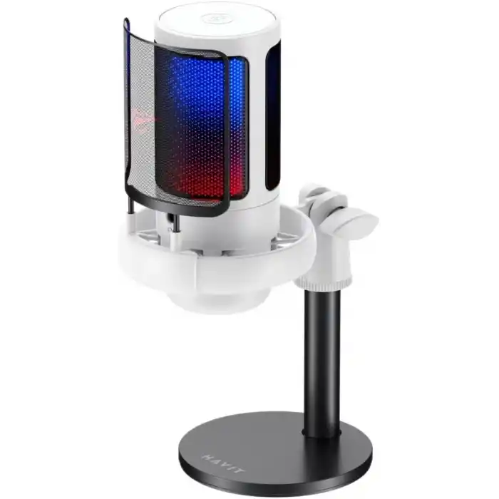 Havit Gamenote GK50 RGB Yayıncı Mikrofon - 24bit/192kHz - Kardioid - Gürültü Engelleme - Type-C + 3.5mm - Beyaz