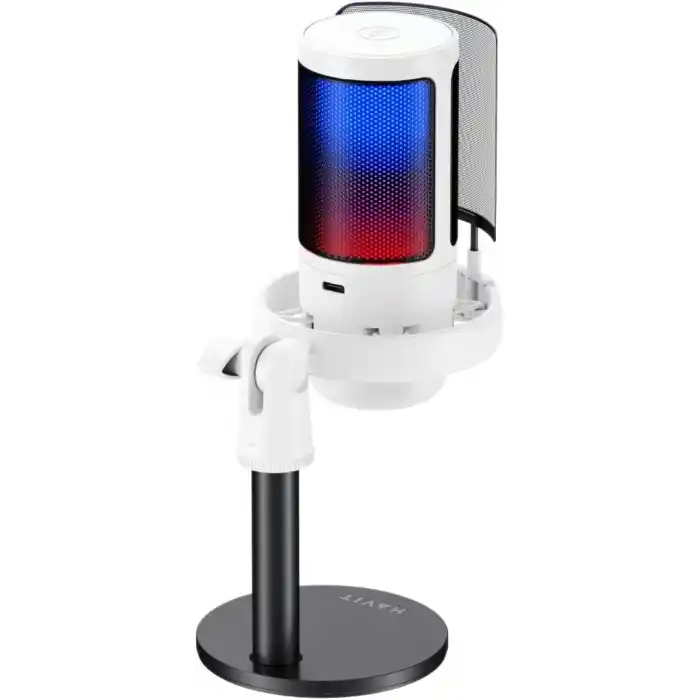 Havit Gamenote GK50 RGB Yayıncı Mikrofon - 24bit/192kHz - Kardioid - Gürültü Engelleme - Type-C + 3.5mm - Beyaz