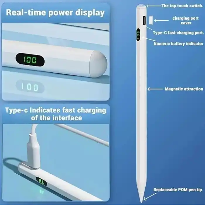 Coverzone Universal Dokunmatik Stylus Kalem LED Göstergeli Manyetik Gövdeli Type-C Şarjlı Hassas Uçlu Çizim ve Not Alma Kalemi Tüm Touchscreen Cihazlarla iPad ile Uyumlu | ZR61 (Açık Pembe)