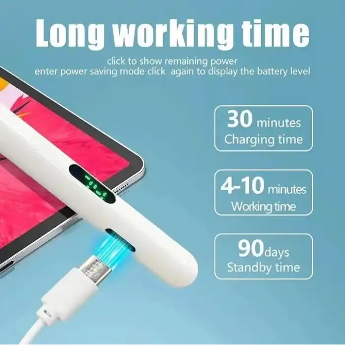 Coverzone Universal Dokunmatik Stylus Kalem LED Göstergeli Manyetik Gövdeli Type-C Şarjlı Hassas Uçlu Çizim ve Not Alma Kalemi Tüm Touchscreen Cihazlarla iPad ile Uyumlu | ZR61 (Açık Pembe)