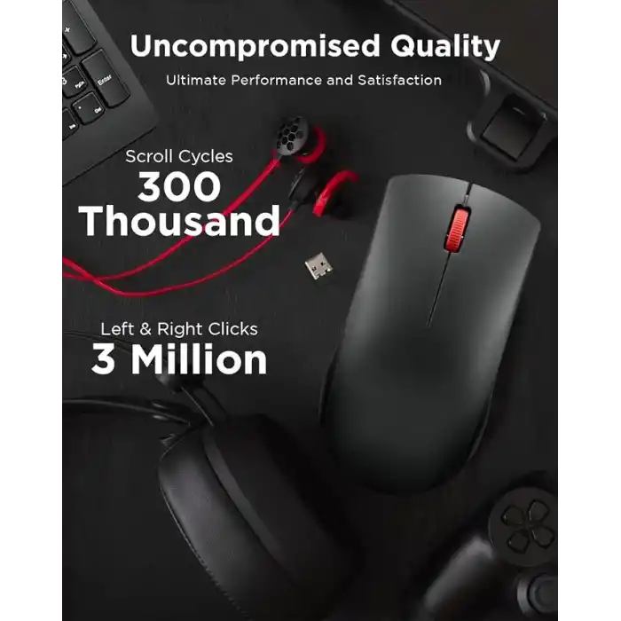 Lenovo Kablosuz Fare (WL150) - 2.4G Nano USB-A Çok Yönlü Ergonomik Fare - 3 Milyon Tıklama, 1.000 DPI - Taşınabilir Kompakt Kablosuz Tasarım - Bilgisayar ve Dizüstü Bilgisayar Aksesuarları