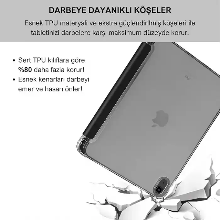 Klasse Apple iPad Air 5 / Air 4 10.9 inç Uyumlu Smart Kılıf, Apple Pencil Kalemlikli, Trifold, Esnek, Mat, Darbeye Tam Dayanıklı Tablet Kılıfı (Siyah)