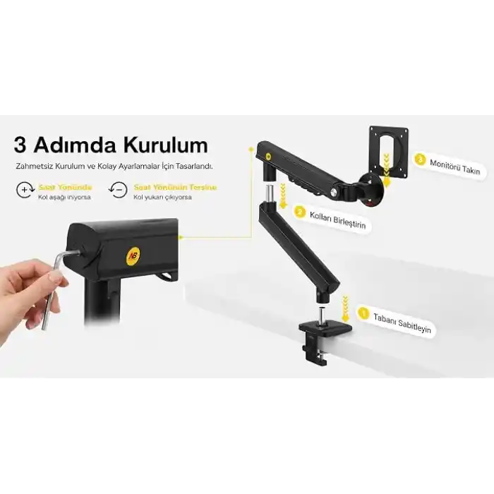 North Bayou NB Ergonomic A5-B 17-32 Tek Kol 2-9 kg Vesa Uyumlu Monitör Standı Yeni Model