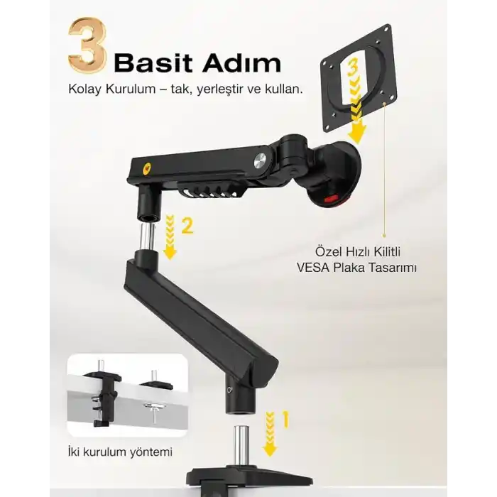 North Bayou NB Ergonomic A5-B 17-32 Tek Kol 2-9 kg Vesa Uyumlu Monitör Standı Yeni Model