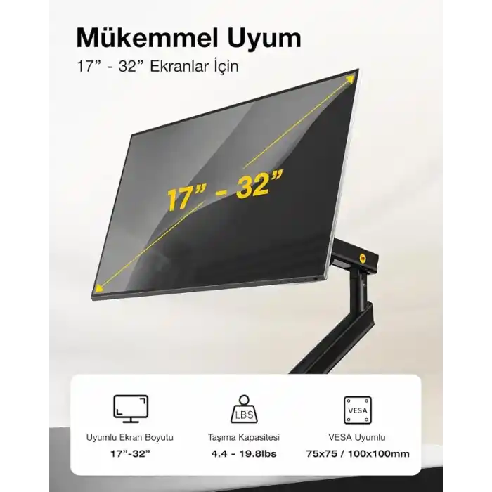 North Bayou NB Ergonomic A5-B 17-32 Tek Kol 2-9 kg Vesa Uyumlu Monitör Standı Yeni Model