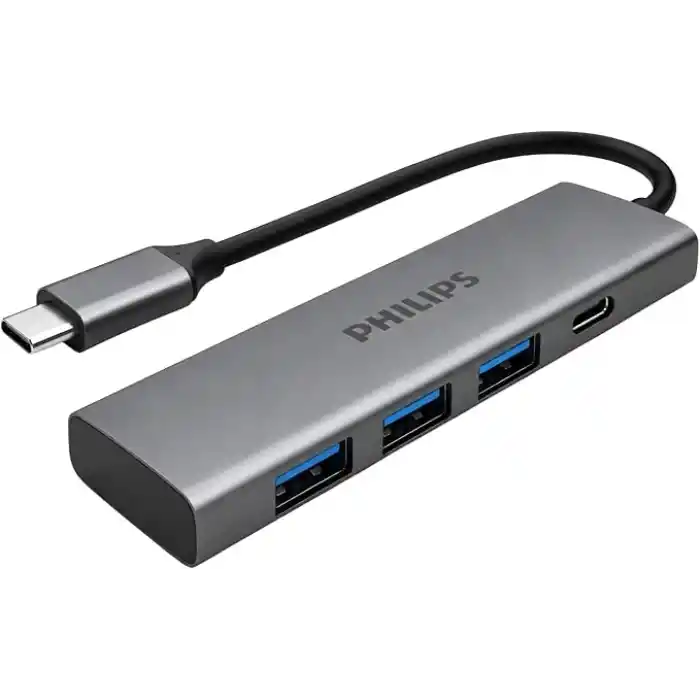 PHILIPS 4-in-1 USB-C Hub | 3x USB 3.0 5Gbps, 1x USB-C 5Gbps, Hızlı Veri Transferi, Kompakt ve Dayanıklı, Alüminyum Alaşım, Windows macOS Linux ve Android ile Uyumlu, SWR5041/00