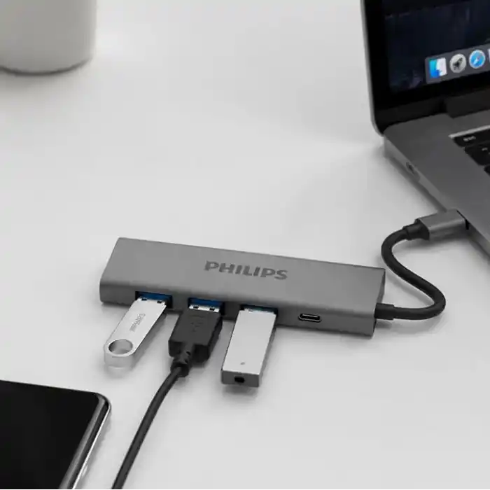 PHILIPS 4-in-1 USB-C Hub | 3x USB 3.0 5Gbps, 1x USB-C 5Gbps, Hızlı Veri Transferi, Kompakt ve Dayanıklı, Alüminyum Alaşım, Windows macOS Linux ve Android ile Uyumlu, SWR5041/00
