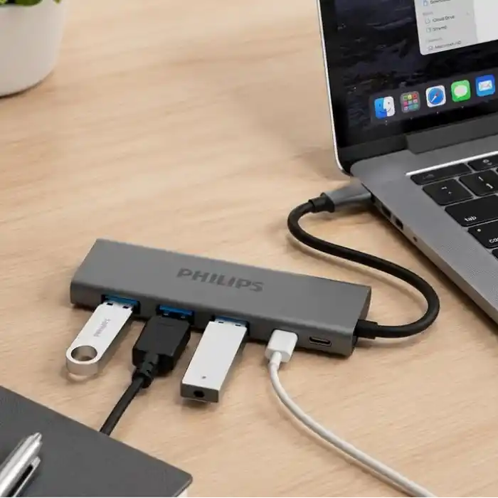 PHILIPS 4-in-1 USB-C Hub | 3x USB 3.0 5Gbps, 1x USB-C 5Gbps, Hızlı Veri Transferi, Kompakt ve Dayanıklı, Alüminyum Alaşım, Windows macOS Linux ve Android ile Uyumlu, SWR5041/00