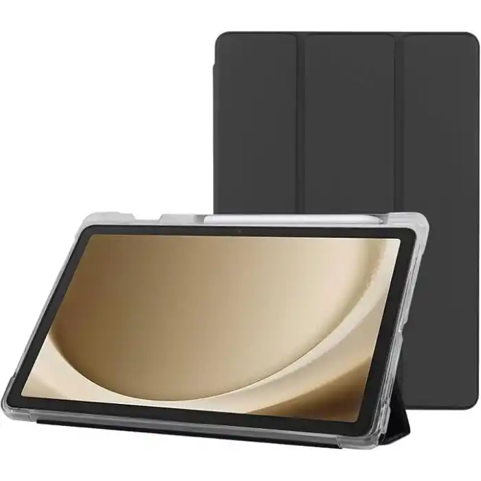 Klasse Samsung Galaxy Tab A9+ Plus 11 inç Uyumlu Smart Kılıf, S Pen Kalemlikli, Trifold, Esnek, Mat, Darbeye Tam Dayanıklı Tablet Kılıfı (Siyah)