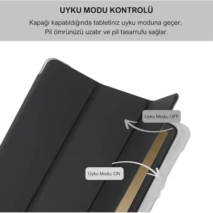 Klasse Samsung Galaxy Tab A9+ Plus 11 inç Uyumlu Smart Kılıf, S Pen Kalemlikli, Trifold, Esnek, Mat, Darbeye Tam Dayanıklı Tablet Kılıfı (Siyah)