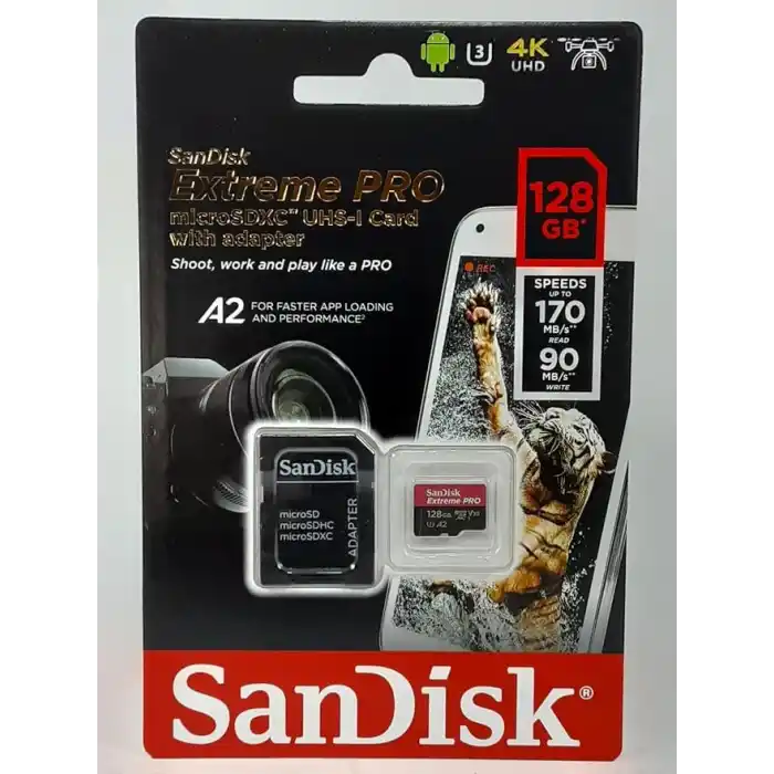 SanDisk Extreme Pro 128 GB microSDXC Hafıza Kartı SDSQXCY-128G-GN6MA, 170 MB/sne kadar