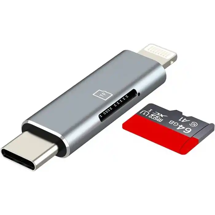 USB C yıldırım mikro SD kart okuyucu (2in1) iPhone16 15 14 Pro Apple adaptörü için dijital kamera TF bellek fotoğraf depolama transferi iPad için uyumlu Samsung C tipi kompakt aksesuarlar Android