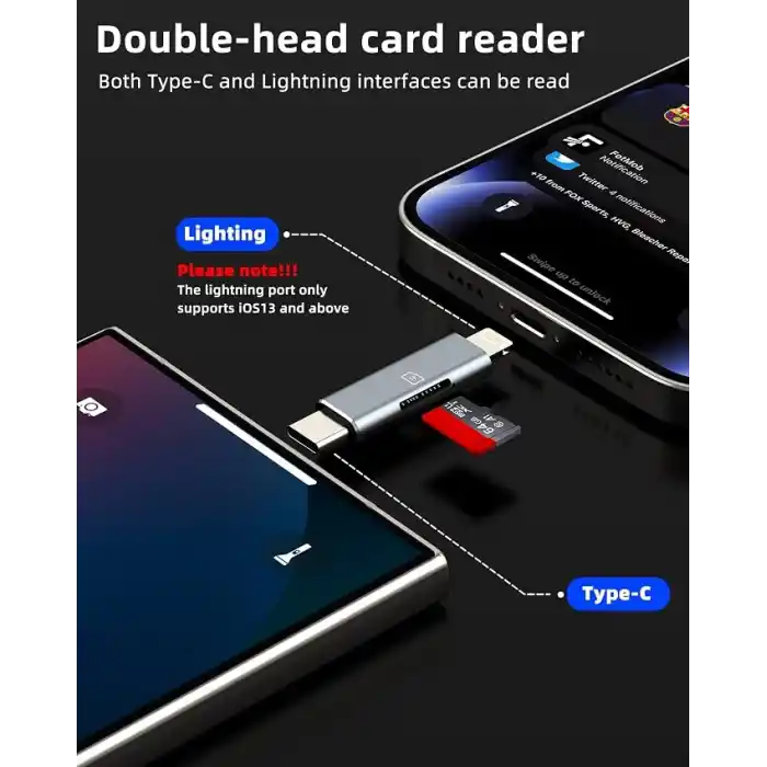 USB C yıldırım mikro SD kart okuyucu (2in1) iPhone16 15 14 Pro Apple adaptörü için dijital kamera TF bellek fotoğraf depolama transferi iPad için uyumlu Samsung C tipi kompakt aksesuarlar Android