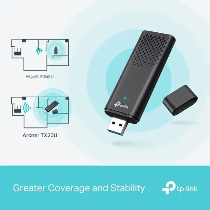 TP-Link WiFi Stick 6 güçlü AX1800Mbps, Archer TX20U, WLAN USB adaptörü, WLAN dongle, USB 3.0 Dual-Band, 2.4G/5GHz, MU-MIMO, WPA3, Windows 11/10 ile uyumlu