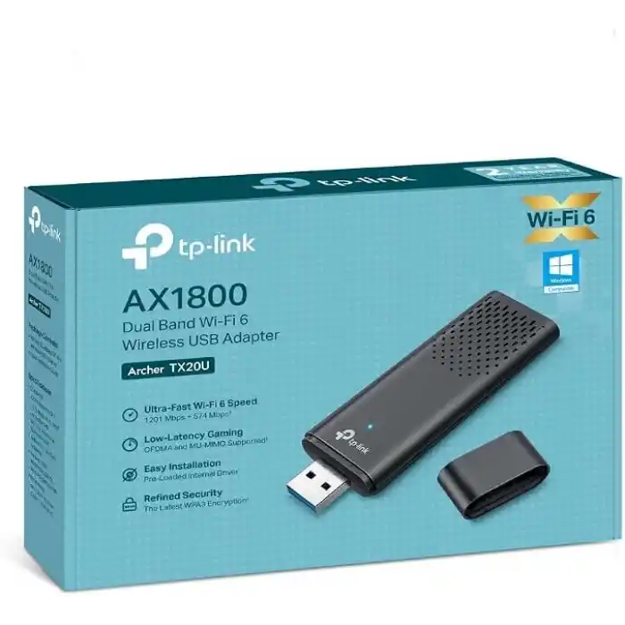 TP-Link WiFi Stick 6 güçlü AX1800Mbps, Archer TX20U, WLAN USB adaptörü, WLAN dongle, USB 3.0 Dual-Band, 2.4G/5GHz, MU-MIMO, WPA3, Windows 11/10 ile uyumlu