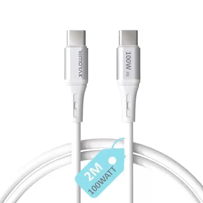 Type C-C, 2Metre, 100WATT PD Hızlı Şarj Kablosu, REMORAX Wahoo (1Ad x 2Metre Beyaz)