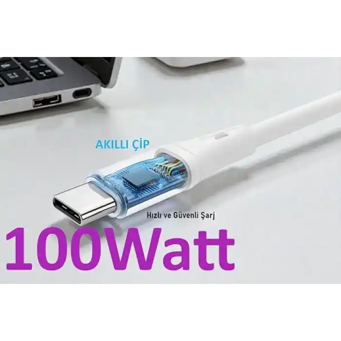Type C-C, 2Metre, 100WATT PD Hızlı Şarj Kablosu, REMORAX Wahoo (1Ad x 2Metre Beyaz)