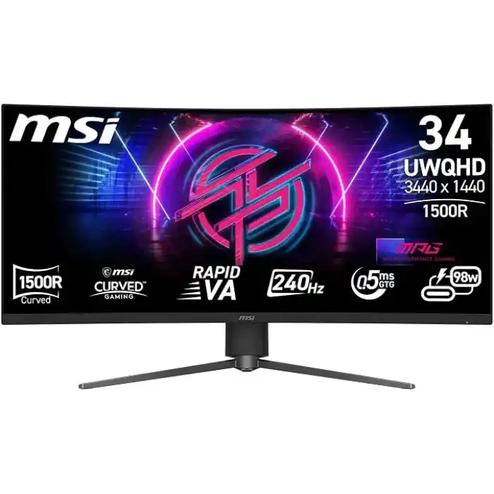 MSI 34 MPG 346CQRF X24, Gaming Monitör, UWQHD, 21:9 Curve 1500R, Rapid VA, 240Hz, 0.5ms (Min.), Adaptive-Sync