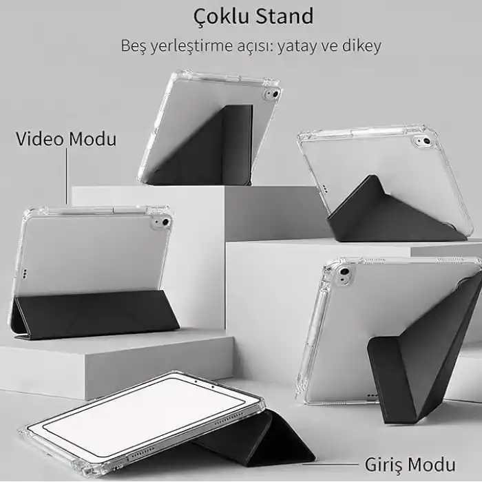 Coverzone iPad 11.Nesil A16 11inç/10.Nesil 10.9inç ile uyumlu Kalem Koyma Bölmeli Ultra Koruma Antişok Yatay Dikey Şekillerde Stand seçeneği Uyku Modlu New Attractive HX99 Smart Cover Kılıf Pembe