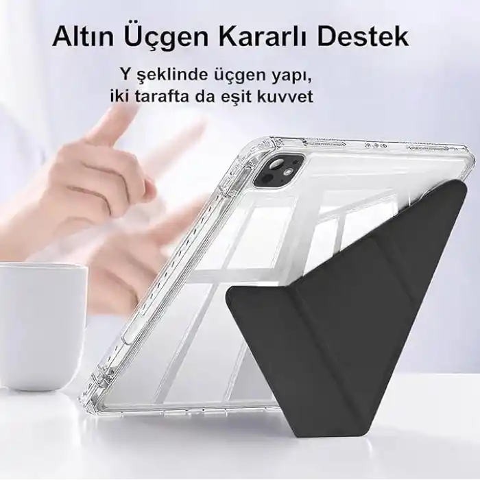 Coverzone iPad 11.Nesil A16 11inç/10.Nesil 10.9inç ile uyumlu Kalem Koyma Bölmeli Ultra Koruma Antişok Yatay Dikey Şekillerde Stand seçeneği Uyku Modlu New Attractive HX99 Smart Cover Kılıf Pembe