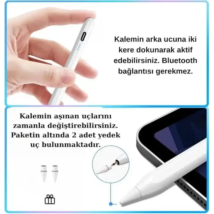 iPad(2018-2026) için Stylus Tablet Kalem 2018 Sonrası Tüm iPad Modellerinine Uyumlu Eğim Sensörlü Avuç İçi Reddi Aktif Stylus Kalem (Beyaz)