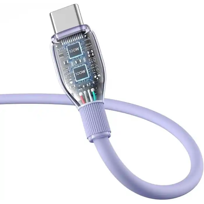 Baseus Pudding Hızlı Şarj Özellikli Type-C Kablo 100W, 1.2 Metre, Mor