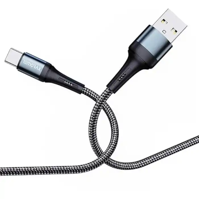 REMORAX Örgülü USB A-C Hızlı Şarj Kablosu, Siyah (100 CM)