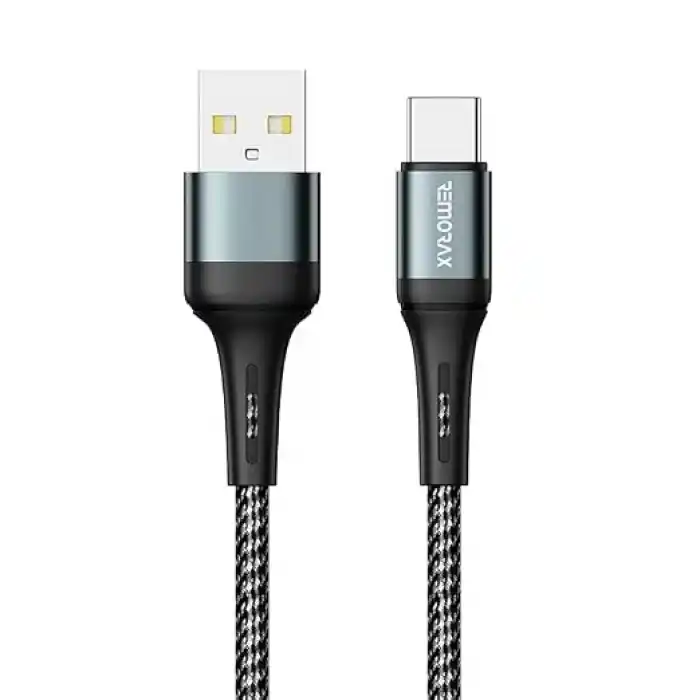 REMORAX Örgülü USB A-C Hızlı Şarj Kablosu, Siyah (100 CM)