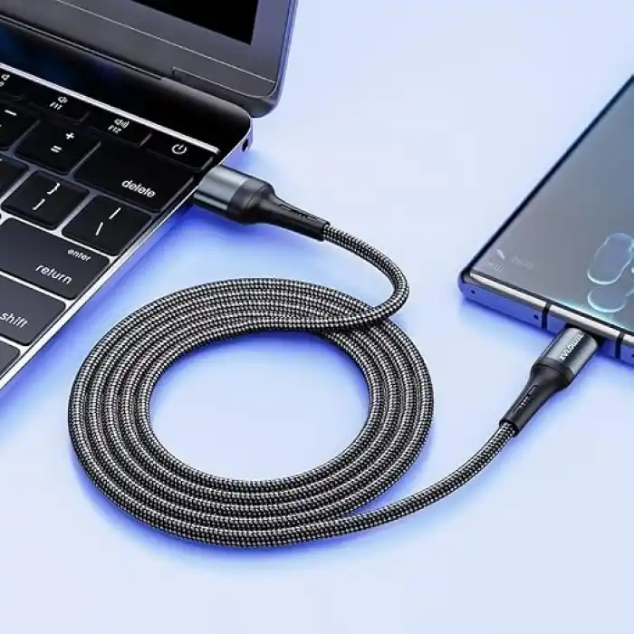 REMORAX Örgülü USB A-C Hızlı Şarj Kablosu, Siyah (100 CM)