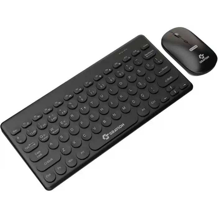 Gravion KM-BT37 Kablosuz Klavye Mouse Seti, Bluetooth + USB Dongle 2.4G, 78 Tuş Kompakt, Türkçe Q, PC TV Laptop Tablet Telefon Uyumlu, Siyah