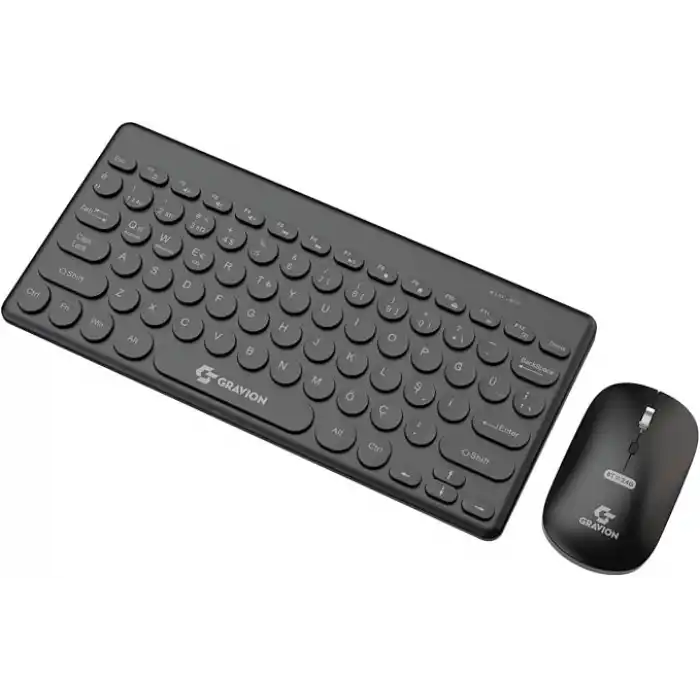 Gravion KM-BT37 Kablosuz Klavye Mouse Seti, Bluetooth + USB Dongle 2.4G, 78 Tuş Kompakt, Türkçe Q, PC TV Laptop Tablet Telefon Uyumlu, Siyah