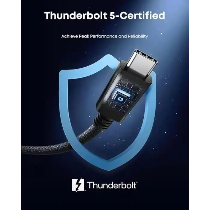 Coverzone Thunderbolt 5.0 Type-C Kablo – 240W PD Hızlı Şarj, 120Gbps Veri Aktarımı, 16K 60Hz Görüntü Desteği, E-Marker Akıllı Çipli, Thunderbolt 3/4/USB4 Geriye Uyumluluklu Örgü Kablo | ZR1107